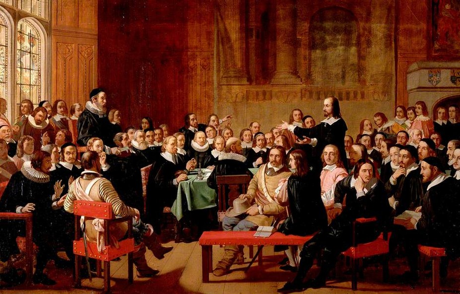 Assemblée des « Divins » de Westminster lors d'une discussion sur la liberté de conscience. © Peinture de John Rogers Herbert