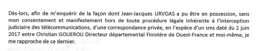 Extrait de la plainte de Jérôme Abbassene contre Jean-Jacques Urvoas pour atteinte au secret des sources.