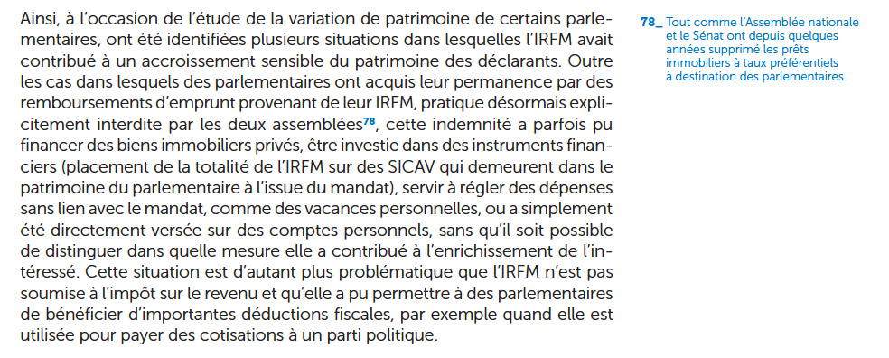 Extrait du rapport de la Haute Autorité pour la transparence de la vie publique sur l’utilisation de l’indemnité représentative de frais de mandat