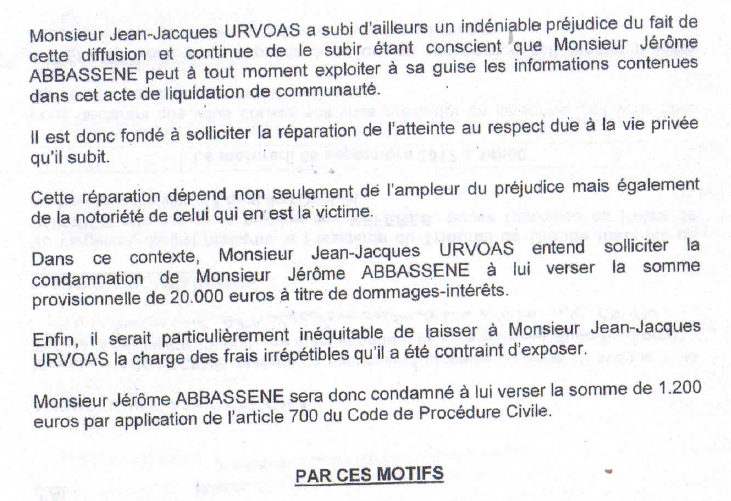 Extrait du référé de Jean-Jacques Urvoas contre Jérôme Abbassene.